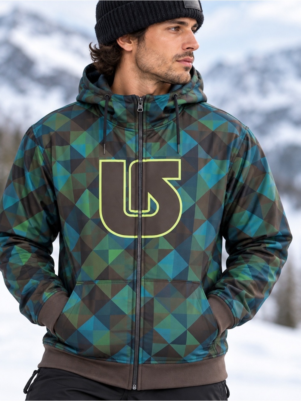 Burton Full Zip Hoodie Sweater Jacket Mens Medium Ski Snowboards Borwn Green
